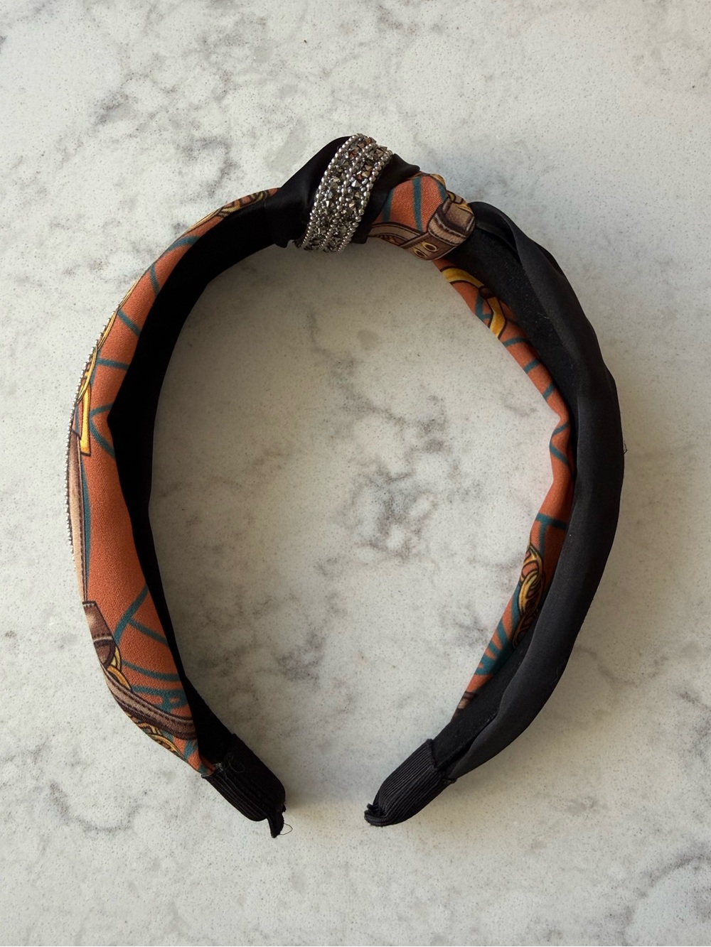 Crystal Embellished Scarf Print Knot Headband